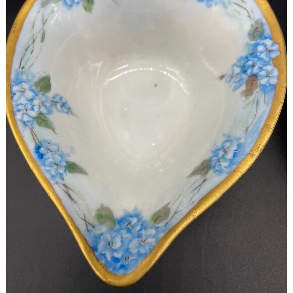 Antique Gravy Boat Under Plate Sauce Weimar Germany Blue Forget Me Not Floral - Picture 5 of 10